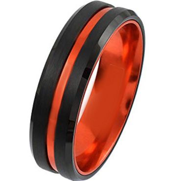 (Wholesale)Black Orange Tungsten Carbide Ring-4395