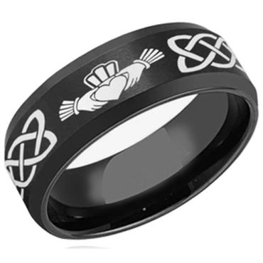 (Wholesale)Black Tungsten Carbide Mo Anam Cara Celtic Ring-4452