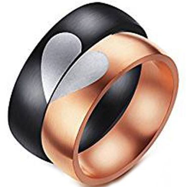 (Wholesale)Tungsten Carbide Dome Heart Ring(Two Rings) - TG4547