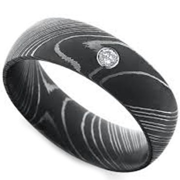 (Wholesale)Black Tungsten Carbide Damascus Ring With CZ-TG