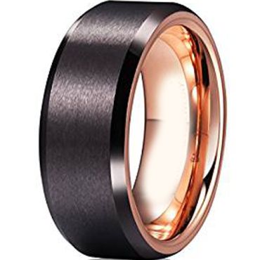 (Wholesale)Tungsten Carbide Black Rose  Beveled Edges Ring-4728