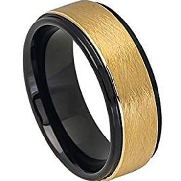 (Wholesale)Tungsten Carbide Black Gold Sandblasted Ring - TG4735
