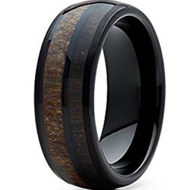 (Wholesale)Black Tungsten Carbide Deer Antler Wood Ring - TG4738
