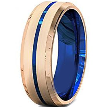 (Wholesale)Tungsten Carbide Rose Blue Center Groove Ring-4740