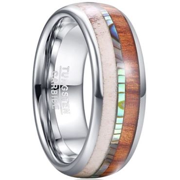 (Wholesale)Tungsten Carbide Deer Antler Abalone Shell & Wood Ring-5461