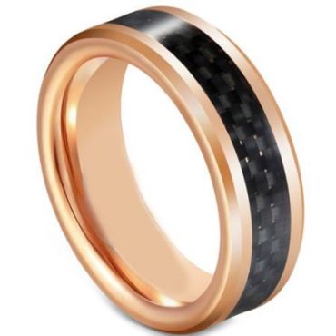 (Wholesale)Rose Tungsten Carbide Ring With Carbon Fiber-5595