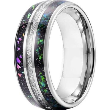 (Wholesale)Tungsten Carbide Meteorite & Crushed Opal Ring-5626