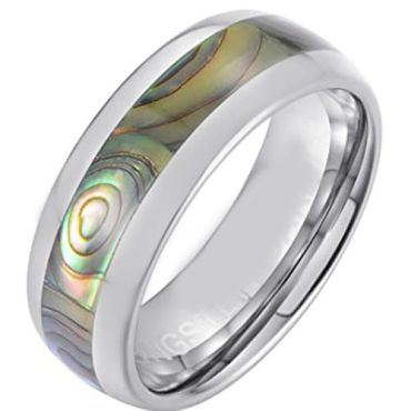 (Wholesale)Tungsten Carbide Abalone Shell Dome Court Ring-5661