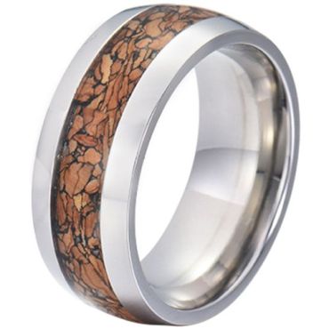 (Wholesale)Tungsten Carbide Dome Court Ring With Wood-5773