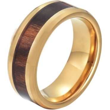 (Wholesale)Gold Tone Tungsten Carbide Ring With Wood-5776