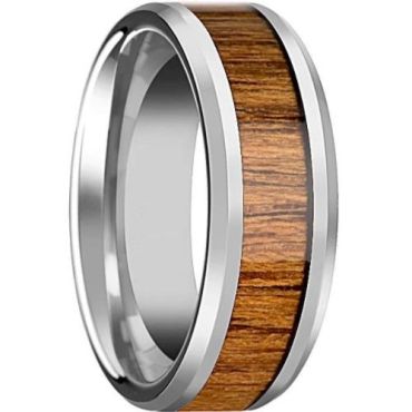 (Wholesale)Tungsten Carbide Wood Beveled Edges Ring-5795