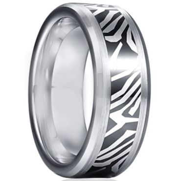 (Wholesale)Tungsten Carbide Black Silver Damascus Ring-5930