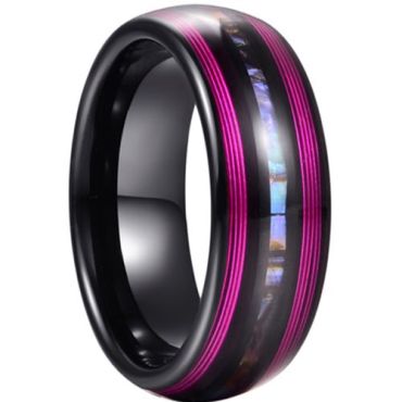 (Wholesale)Tungsten Carbide Black Purple Abalone Shell Ring-5939