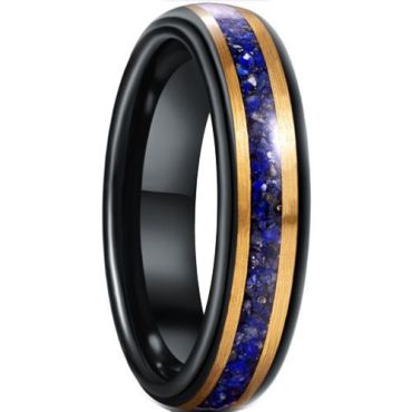 (Wholesale)Tungsten Carbide Black Gold Tone Ring With Crushed Opal-6024