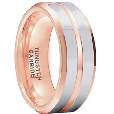 (Wholesale)Tungsten Carbide Rose Silver Center Groove Ring-6999