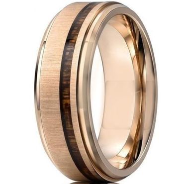 (Wholesale)Rose Tungsten Carbide Ring With Koa Wood-7001