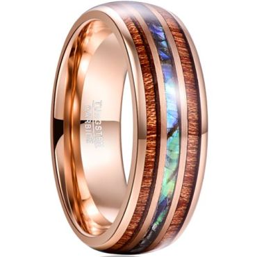 (Wholesale)Rose Tungsten Carbide Ring With Abalone Shell & Koa Wood-7281