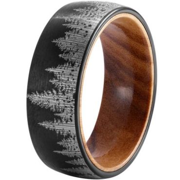 (Wholesale)Black Tungsten Carbide Ring With Wood-7292