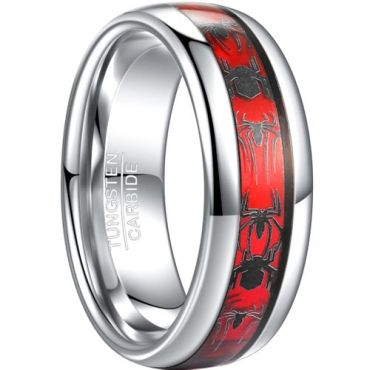 (Wholesale)Tungsten Carbide Black Red Spider Dome Court Ring-7480