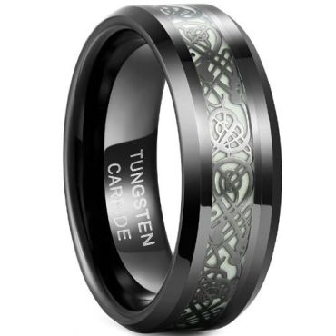 (Wholesale)Black Tungsten Carbide Dragon Beveled Edges Ring-7500