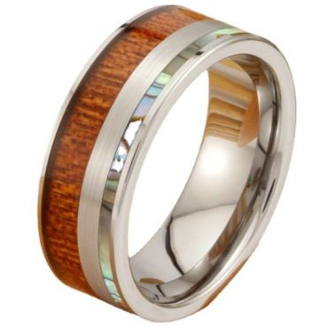(Wholesale)Tungsten Carbide Abalone Shell & Koa Wood Ring-7579