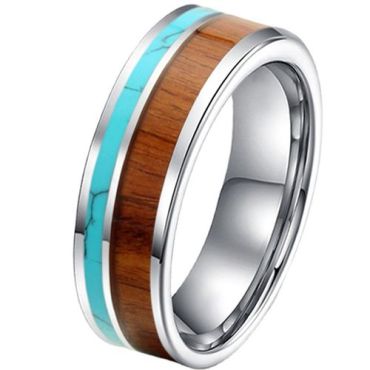 (Wholesale)Tungsten Carbide Ring With Turquoise & Wood-7580