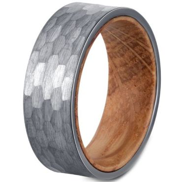 (Wholesale) Tungsten Carbide Faceted Ring With Koa Wood-7662