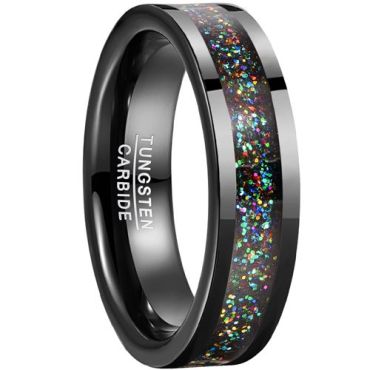 (Wholesale)Black Tungsten Carbide Ring With Meteorite-7774