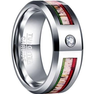 (Wholesale)Tungsten Carbide Wire Deer Antler Ring With Cubic Zirconia-7780