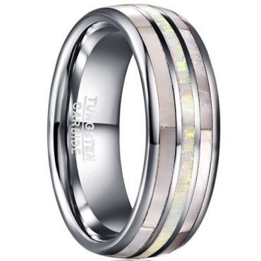 (Wholesale)Tungsten Carbide Ring With Abalone Shell & Crushed Opal-7788