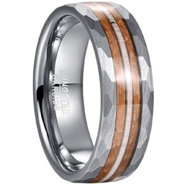 (Wholesale)Tungsten Carbide Deer Antler & Wood Faceted Ring-7790