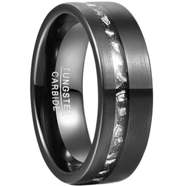 (Wholesale)Black Tungsten Carbide Ring With Meteorite-7803