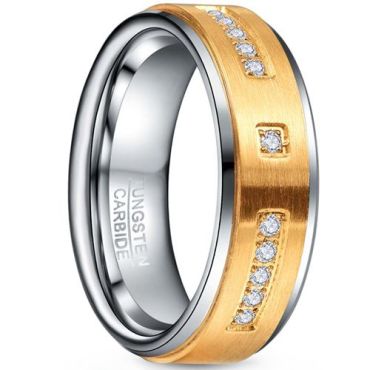 (Wholesale)Tungsten Carbide Gold Tone Silver Ring With Cubic Zirconia-7868