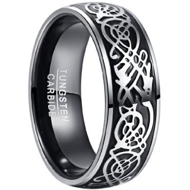 (Wholesale)Tungsten Carbide Black Silver Dragon Ring-7870