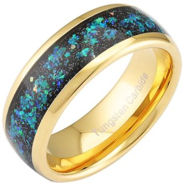 (Wholesale)Gold Tone Tungsten Carbide Ring With Crushed Opal-7947