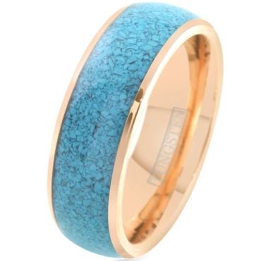 (Wholesale)Gold Tone Tungsten Carbide Dome Court Ring With Turquoise-7950