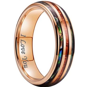 (Wholesale)Rose Tungsten Carbide Abalone Shell & Koa Wood Ring-7951