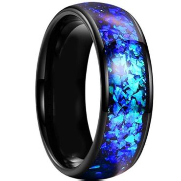 (Wholesale)Black Tungsten Carbide Ring With Crushed Opal-7955