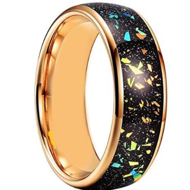 (Wholesale)Gold Tone Tungsten Carbide Dome Court Ring With Meteorite-7956