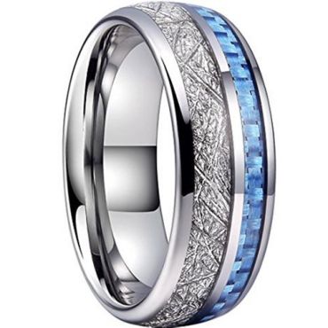 (Wholesale)Tungsten Carbide Ring With Carbon Fiber & Meteorite-7960