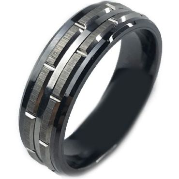 (Wholesale) Black Tungsten Carbide Tire Tread Ring-7964