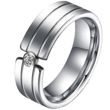 (Wholesale)Tungsten Carbide Double Grooves Ring With Cubic Zirconia-8131
