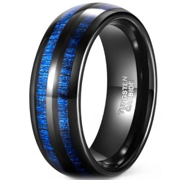 (Wholesale)Black Tungsten Carbide Ring With Carbon Fiber-8165