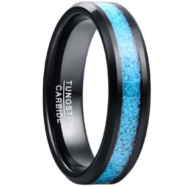 (Wholesale)Black Tungsten Carbide Ring With Turquoise-8277