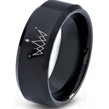 (Wholesale)Black Tungsten Carbide King Crown Ring-827