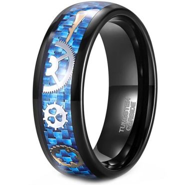 (Wholesale)Black Tungsten Carbide Gears Ring With Carbon Fiber-8289