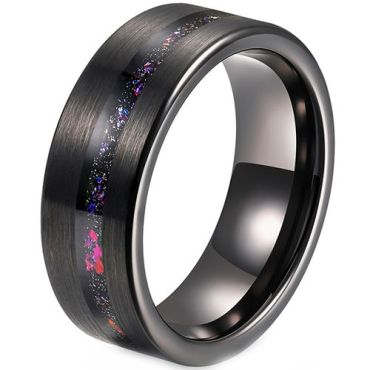 (Wholesale)Black Tungsten Carbide Ring With Crushed OpaL-8747