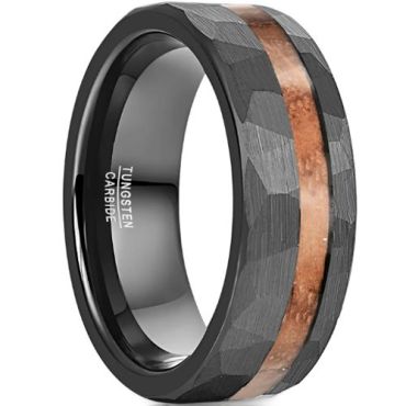 (Wholesale)Black Tungsten Carbide Faceted Ring With Koa Wood-8766