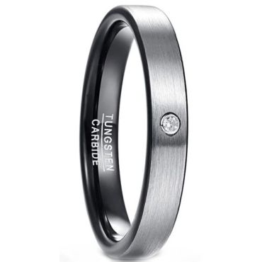 (Wholesale)Tungsten Carbide Black Silver Ring With Cubic Zirconia-8872