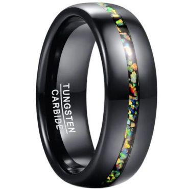 (Wholesale)Black Tungsten Carbide Dome Court Ring With Crushed Opal-8879